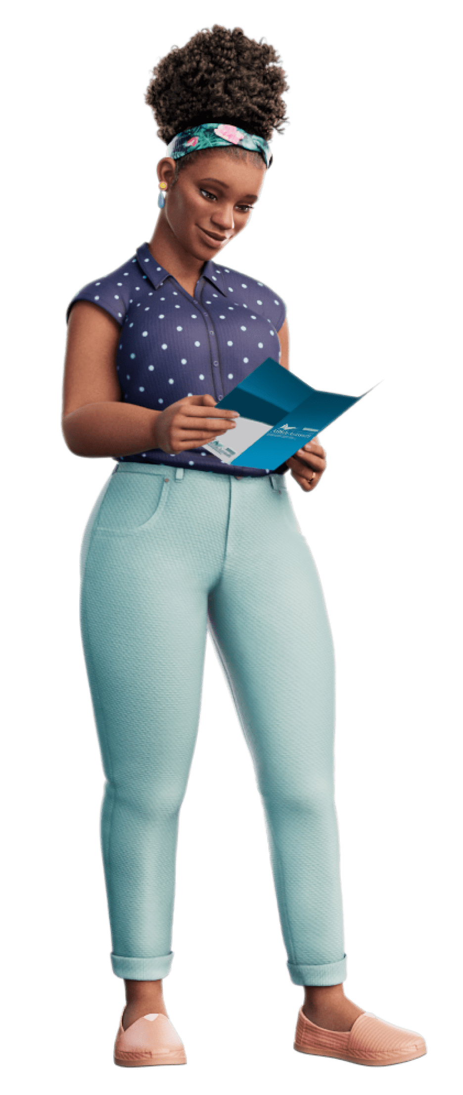 Emma reading the ABILIFY ASIMTUFII brochure.