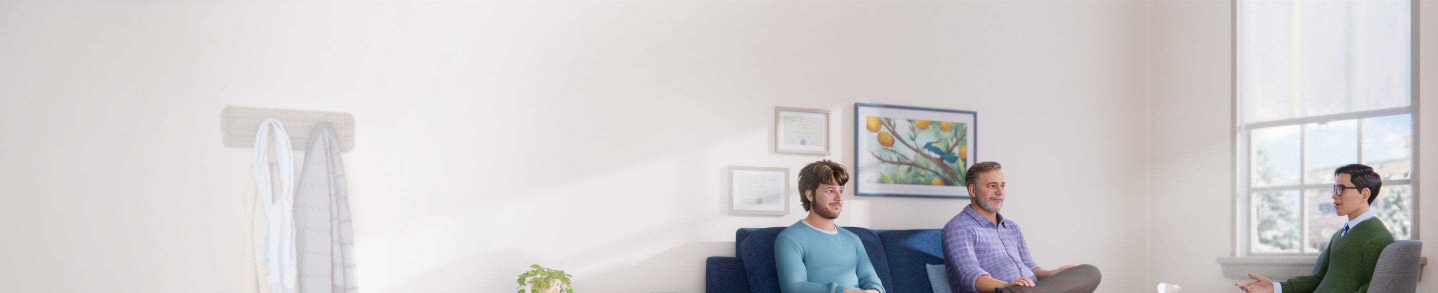 Teenage son with father discussing schizophrenia treatment options with a healthcare professional