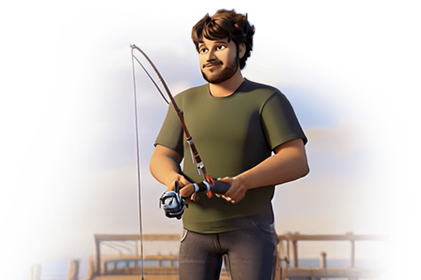 Male ABILIFY ASIMTUFII for schizophrenia patient stands outdoors holding a fishing rod.