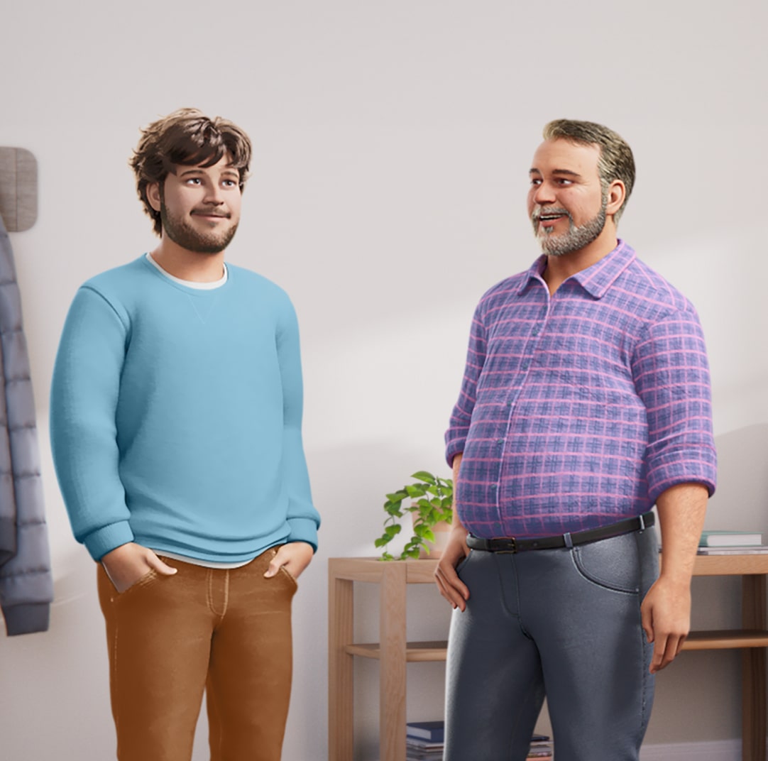 ABILIFY ASIMTUFII for schizophrenia patient standing and talking with his father.