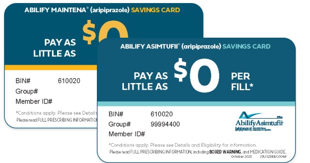 Two savings cards displaying "Pay as little as $0 per fill"