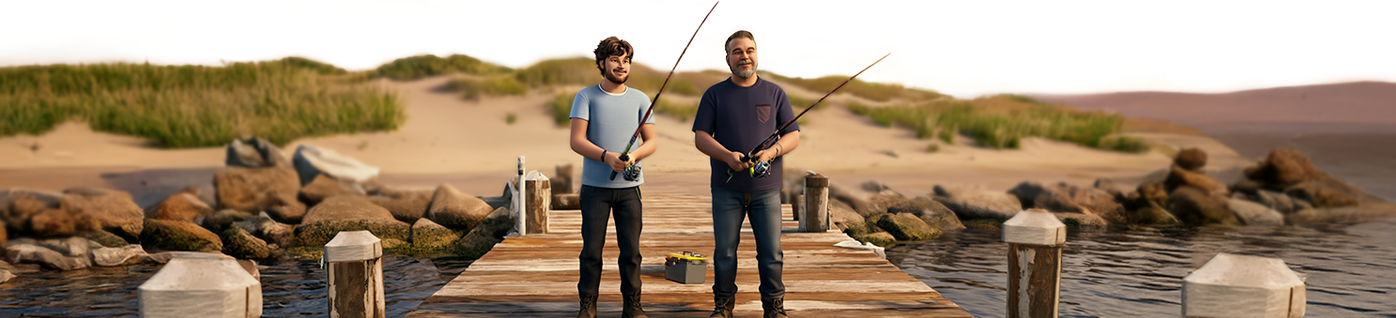 ABILIFY ASIMTUFII for schizophrenia patient fishing on a pier with his father.