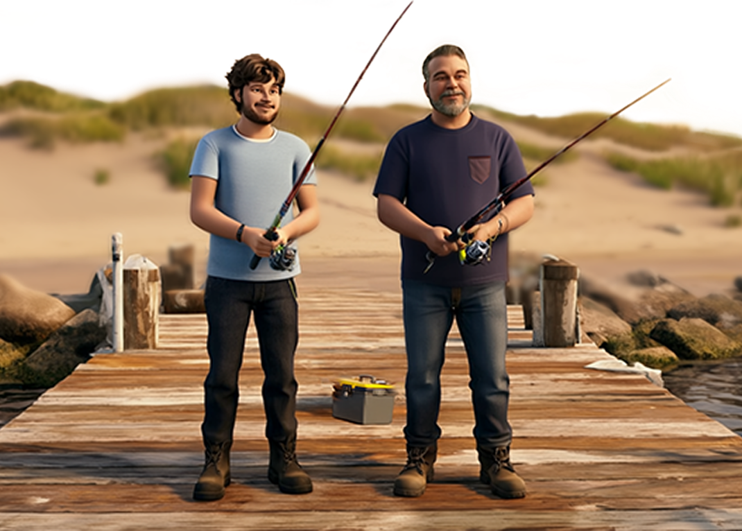 ABILIFY ASIMTUFII for schizophrenia patient fishing on a pier with his father.