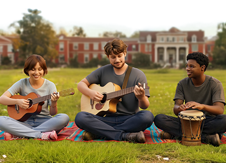 ABILIFY ASIMTUFII for schizophrenia patient playing music in a park with his friends.
