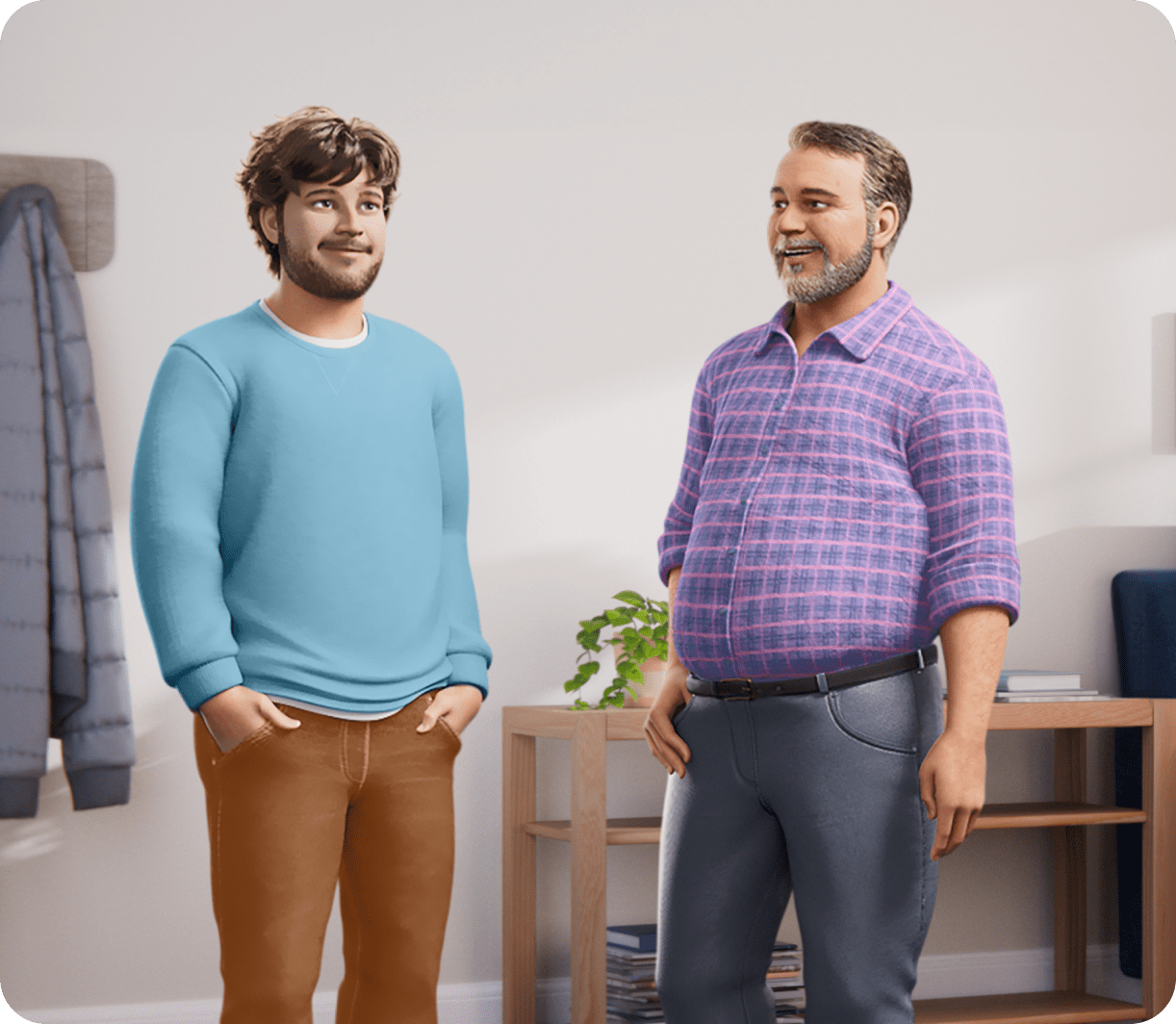 ABILIFY ASIMTUFII for schizophrenia patient standing and talking with his father.