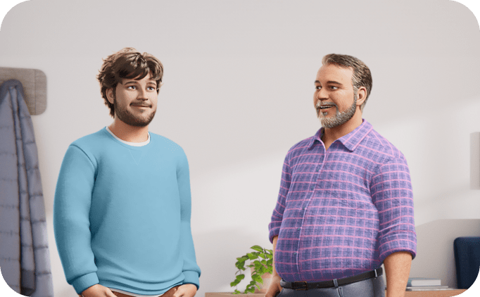 ABILIFY ASIMTUFII for schizophrenia patient standing and talking with his father.