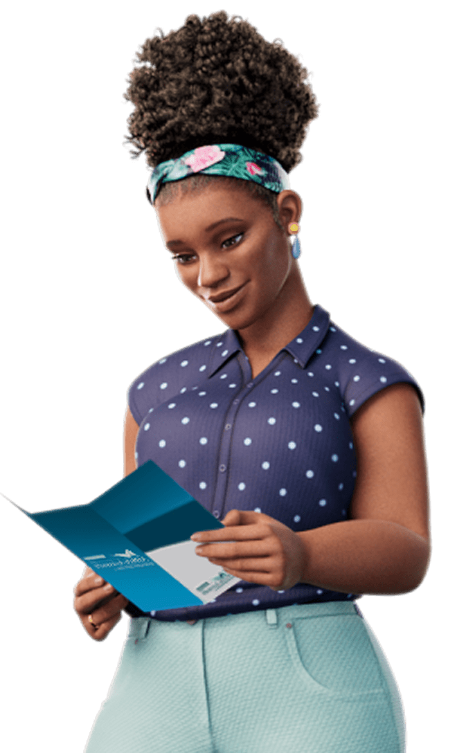 ABILIFY ASIMTUFII for bipolar disorder patient Emma reading the ABILIFY ASIMTUFII brochure.