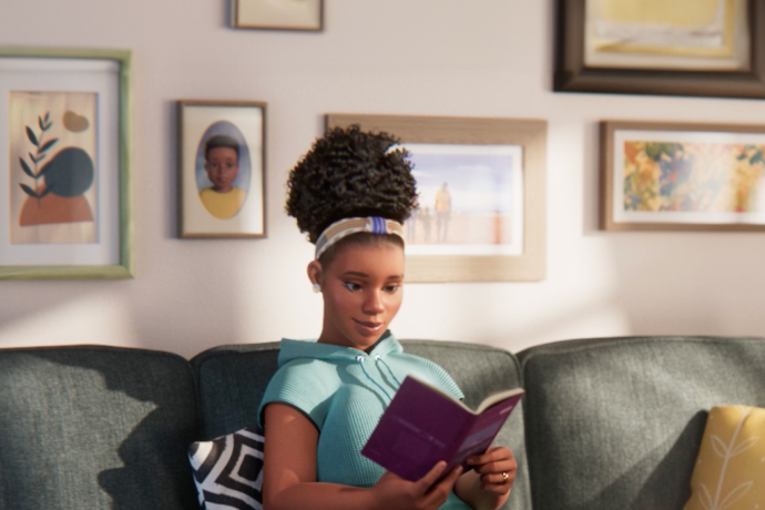 ABILIFY ASIMTUFII for bipolar disorder patient Emma reading a book.