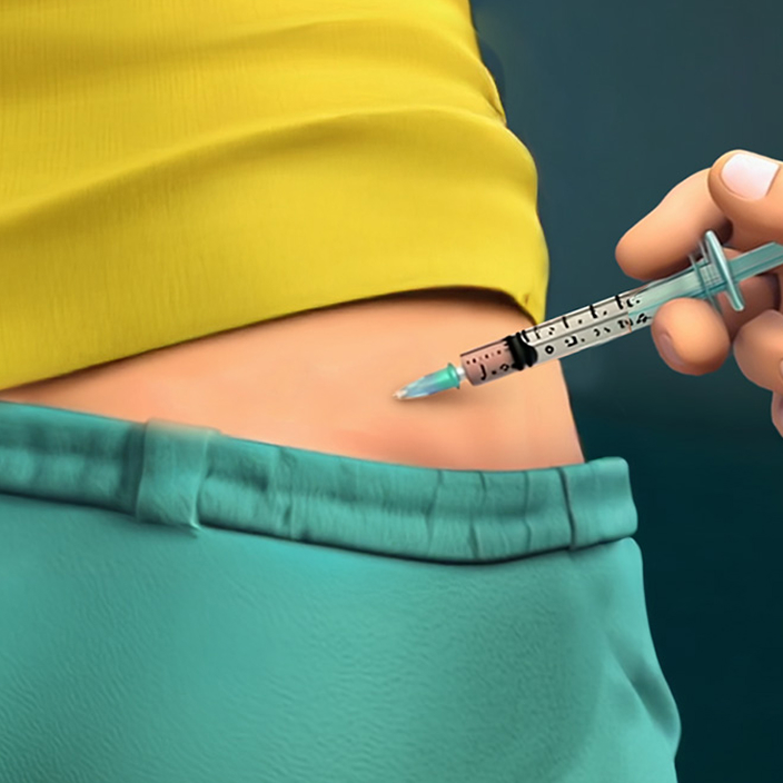 An ABILIFY ASIMTUFII patient injecting an LAI injection into their abdomen.