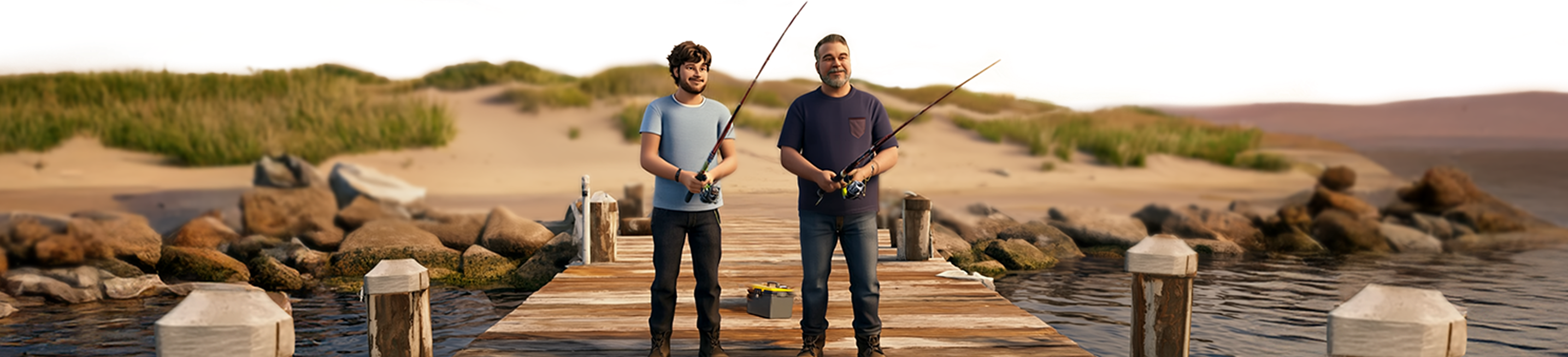 ABILIFY ASIMTUFII for schizophrenia patient fishing on a pier with his father.