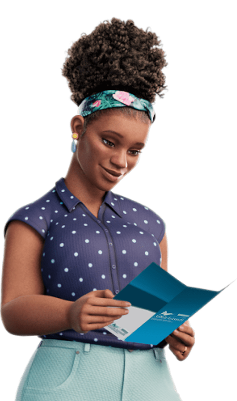 ABILIFY ASIMTUFII for bipolar disorder patient Emma reading the ABILIFY ASIMTUFII brochure.